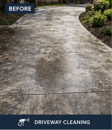 Before: Driveway algae and staining in shaded zones